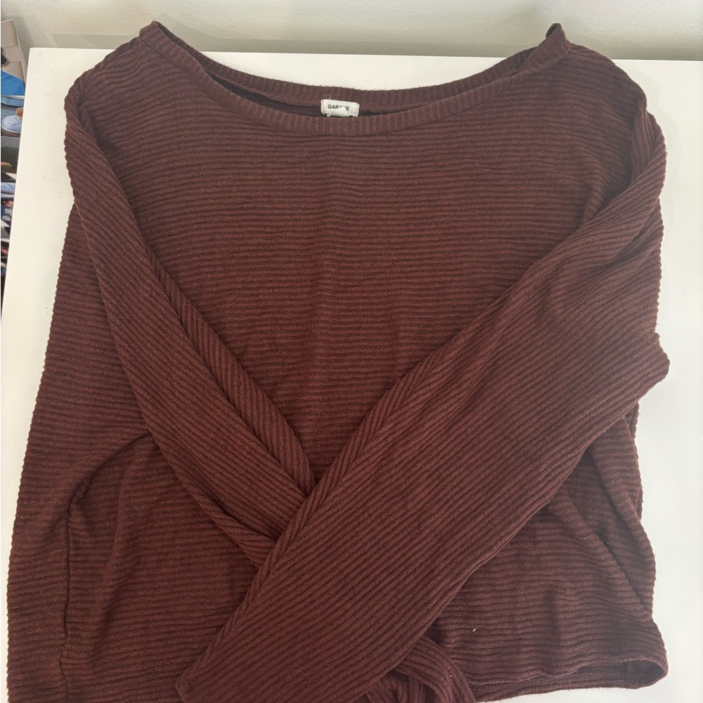 Garage Red Ribbed Long Sleeve Hoodie